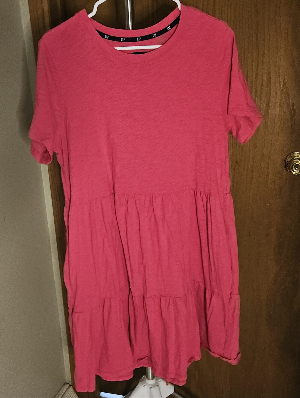 Tiered Short Sleeve Dress - Hot Pink